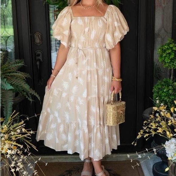 Chic Beige Puff Sleeve Maxi Dress - Picture 1 of 1
